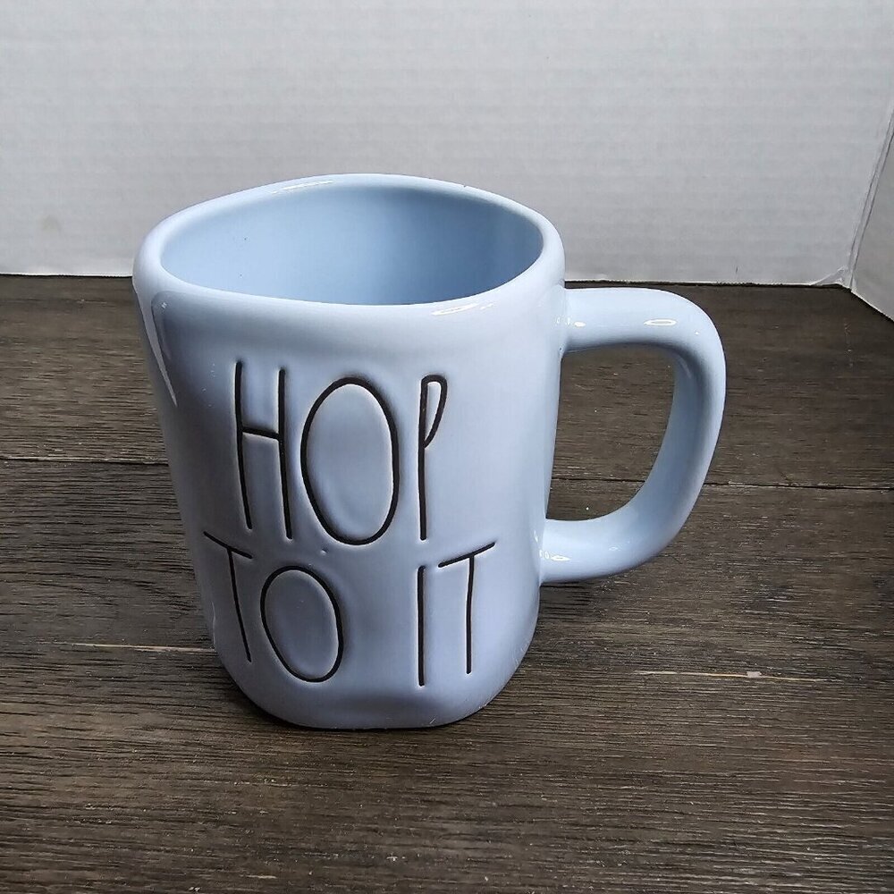NWT Rae Dunn Hop To It Pastel Blue Easter Mug